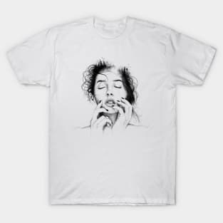 Black white melancholic girl, digital drawing T-Shirt